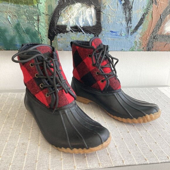 Chooka Duck Boots Buffalo Plaid Mud Outdoors Fall Size 10 - Picture 1 of 10